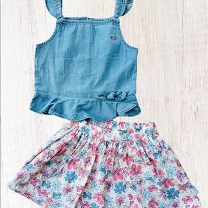 5 Girl Calvin Klein Jeans Denim Top with Pink Floral Skirt